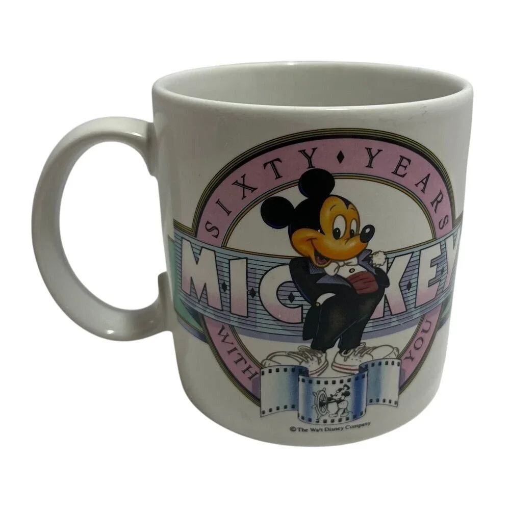 VTG Disney Sixty Years With You Mickie Mouse‎ Movie Reel Coffee Cup Mug 1988